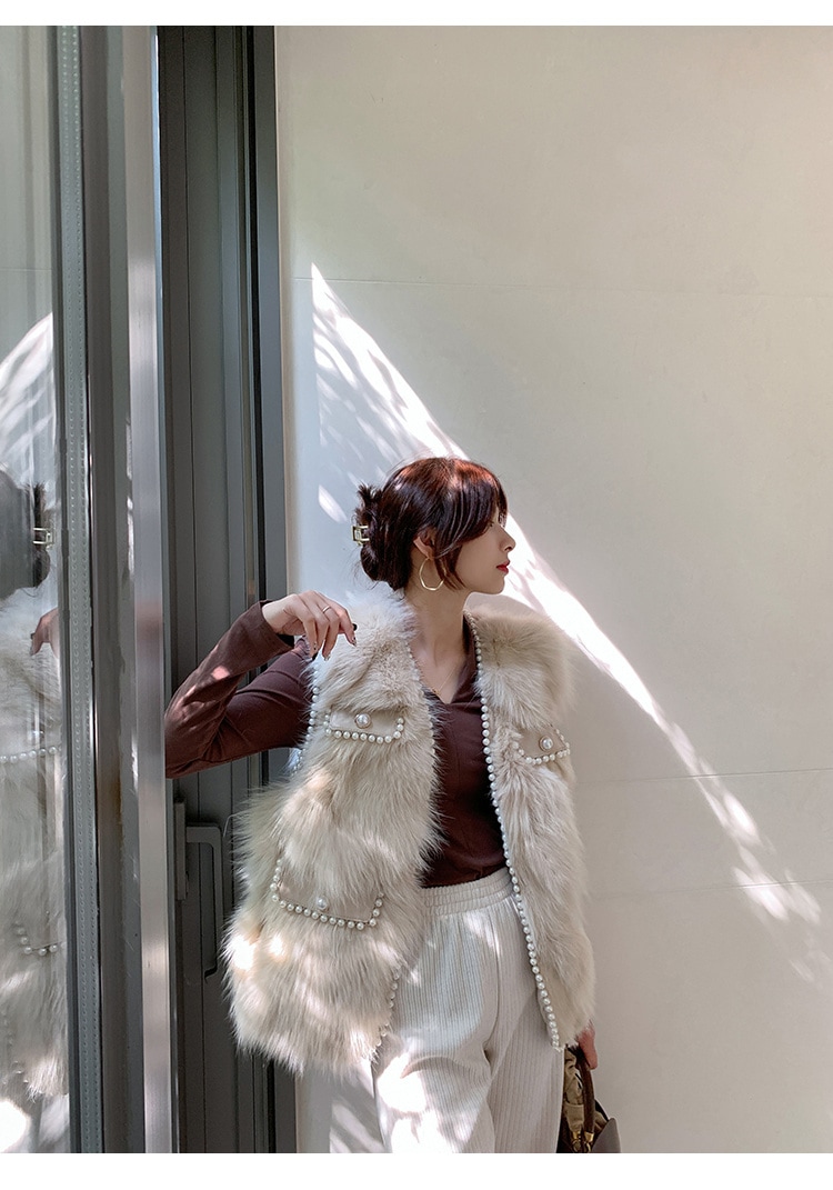 激安セール 冬 キツネ毛 毛皮 ベスト 大人気 真珠 コート ヤング 快適である 短いスタイル タンクトップ