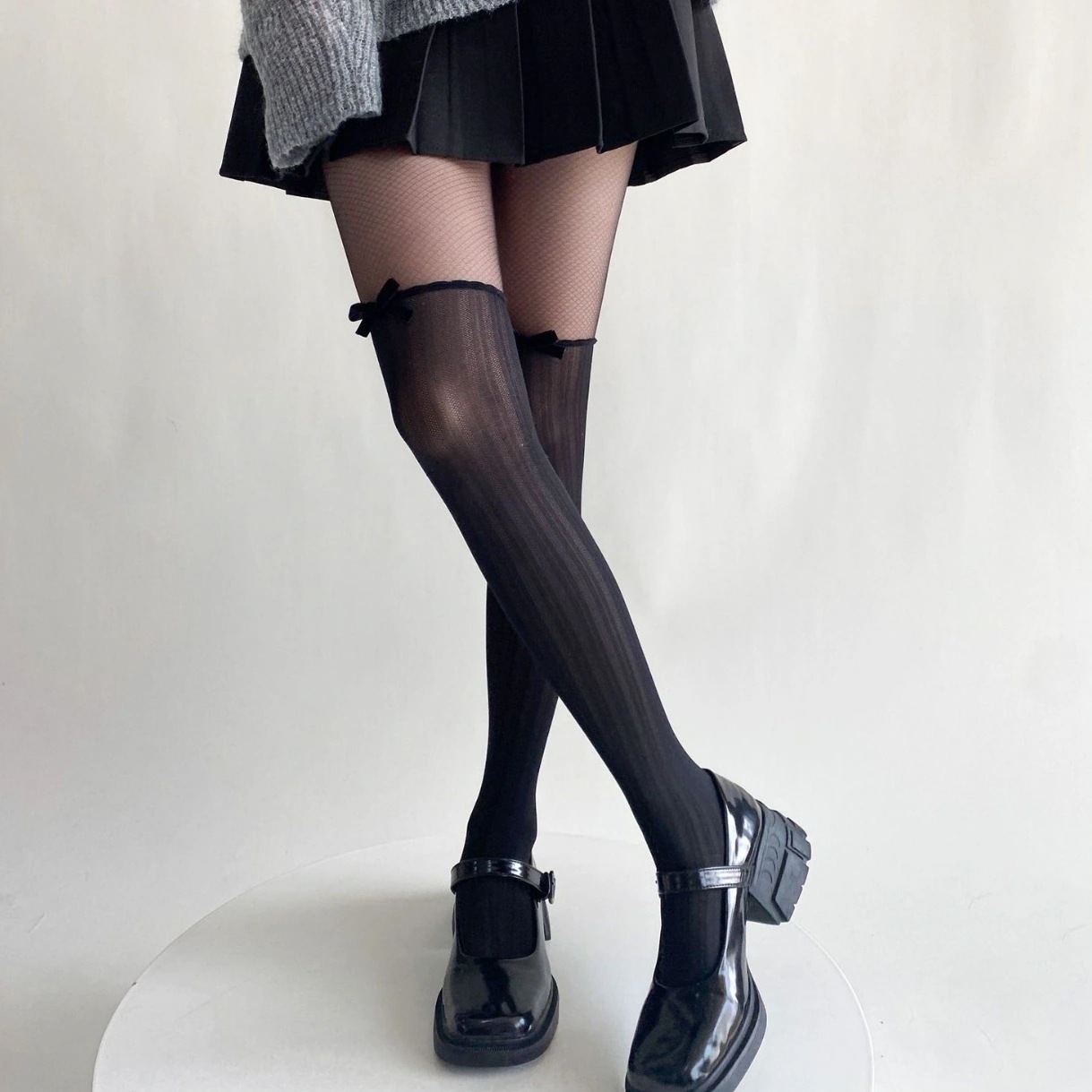 【1つ買うと10つ無料】春と夏の純粋な風の黒い耳の暗いパターンベルベット弓スプライスされたミルクホワイトストッキングパンスト