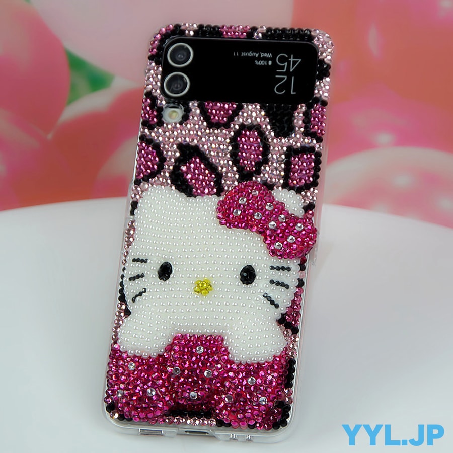 ハンドメイド galaxy z fold7ケース ハローキティ 3D galaxy z flip7 ケース キティfold6/5/4/3 flip6/5/4/3 ヒョウ柄 キラキラのラインストーン