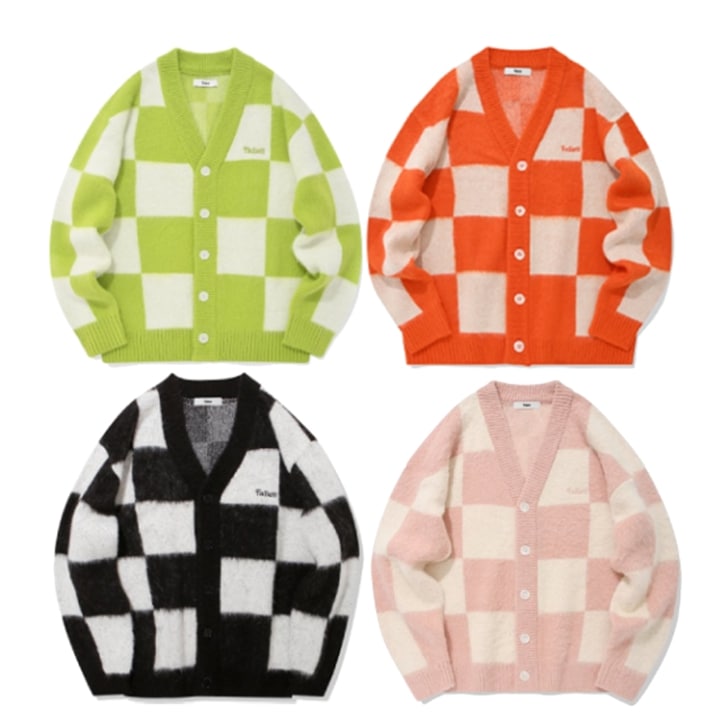 [ジェジュン着用]チェッカーボード ニット カーディガン 4color