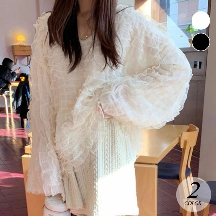 フリル シャツ レディース 春 秋 プルオーバー トップス シャツブラウス レディース 長袖シャツ かわいい フリルトップス Vネック 重ね着 カジュアル トップス 韓国ファッション
