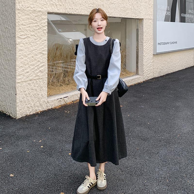 フレンチレトロ風ツーピース 長袖ワンピース レディース春物新作韓国風スリムこなし ロングドレス