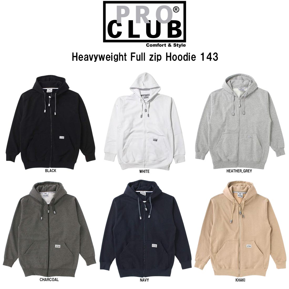PRO CLUB パーカー フルジップ ファスナー フーディー スウェット フリース 無地 シンプル 13オンス ロゴ メンズ HEAVY WEIGHT 143