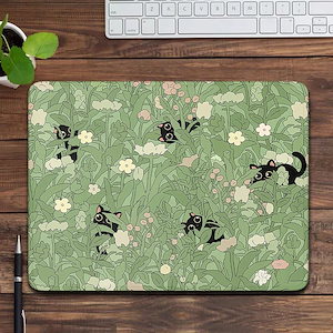 小さな猫のマウスパッド,緑のデスクマット,自然なマウスパッド,ゲームアクセサリー,カワイイキーボード,美的コンピューターパッド