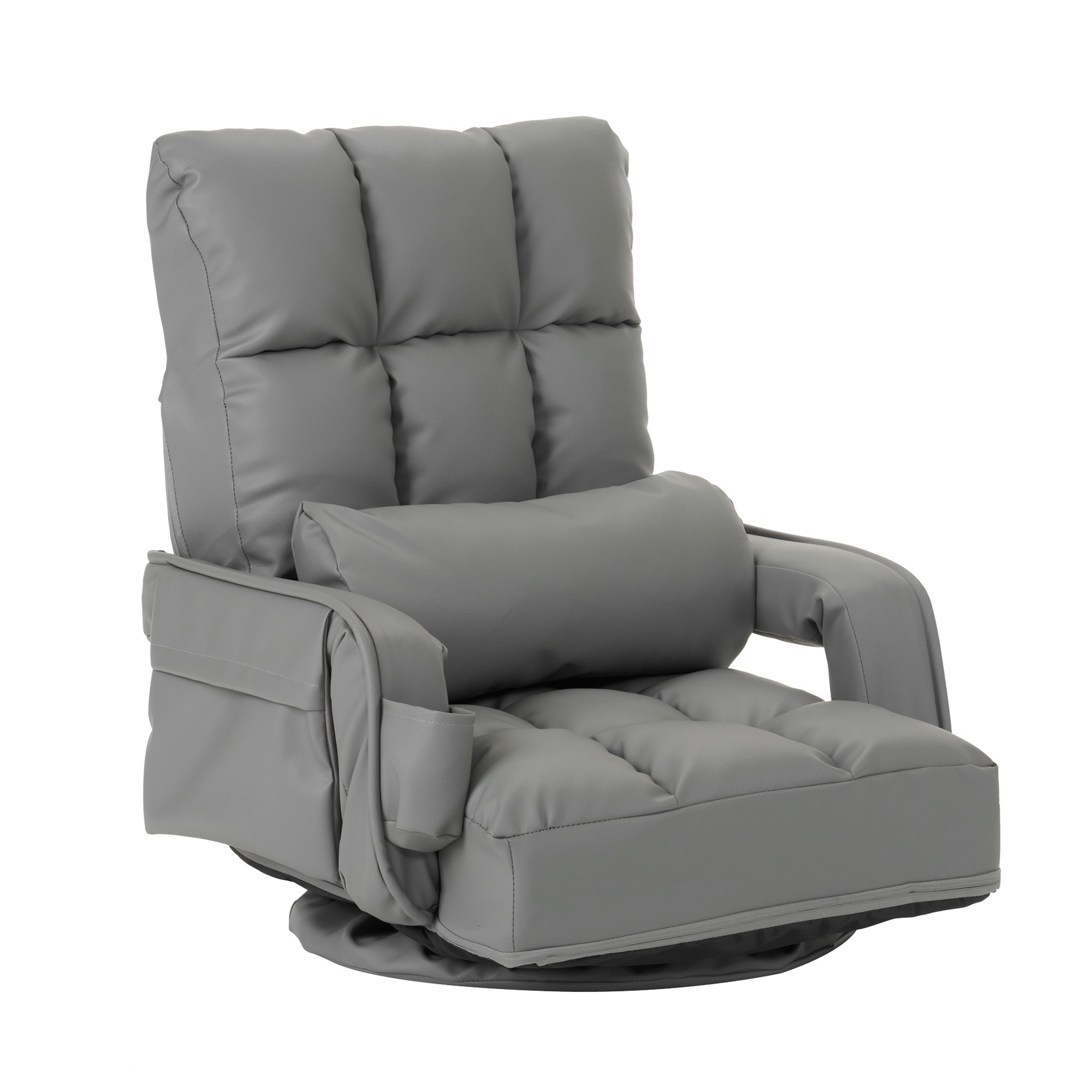 【国内出荷 - 3日配達】【PUレザー】回転式座椅子 肘掛け ハイバック 座いす リクライニング 1人掛けソファー フロア ソファー リラックスチェア 折りたたみ リクライニングチェアー ファブリック 10,568円