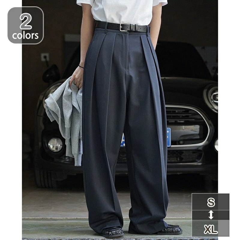 パンツ レディース ロングパンツ スラックス ズボン 長ズボン ロング ワイドパンツ ハイウエスト 黒 秋 ハイウエストタックワイドパンツ ストレートパンツ