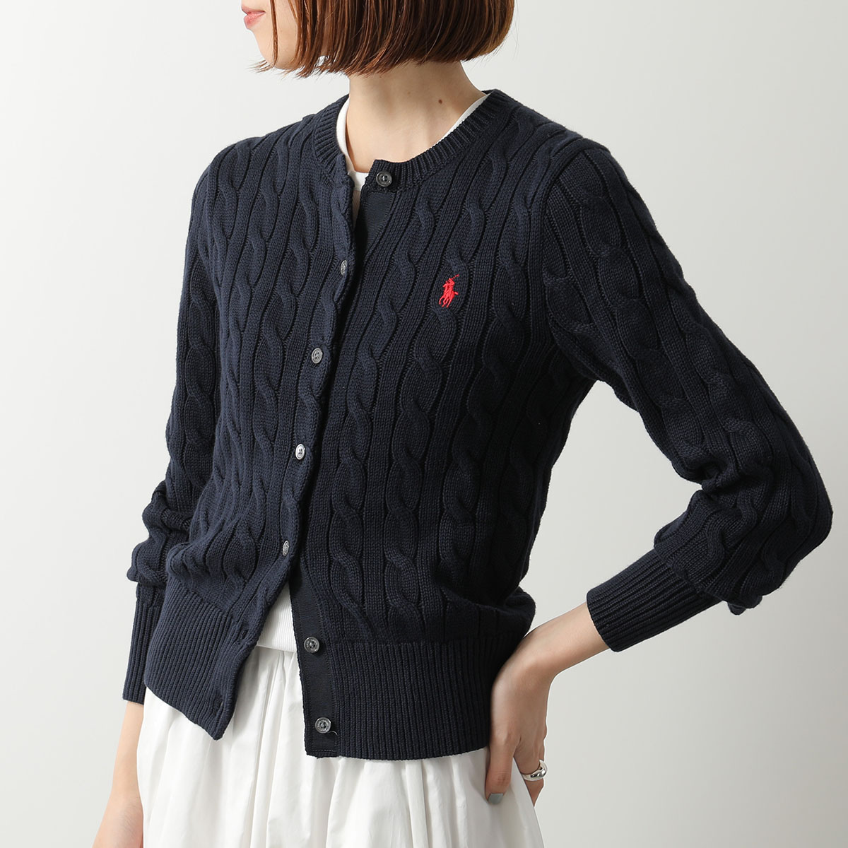 Polo Ralph Lauren ポロラルフローレン カーディガン 211971868 レディース コットン ケーブル ニット 長袖 クルーネック ポニー刺繍 008/BLUE