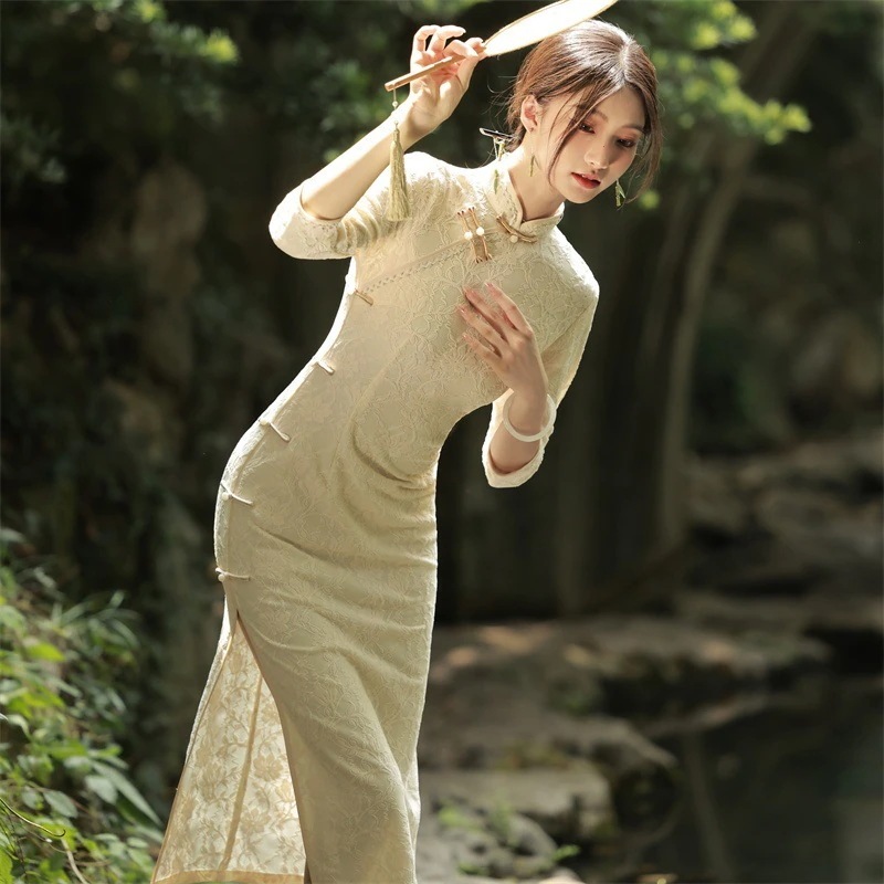 2024新作 レースレースの長い チャイナドレス ドレス ワンピース レディース 韓国ファッション パーティードレス 4,865円