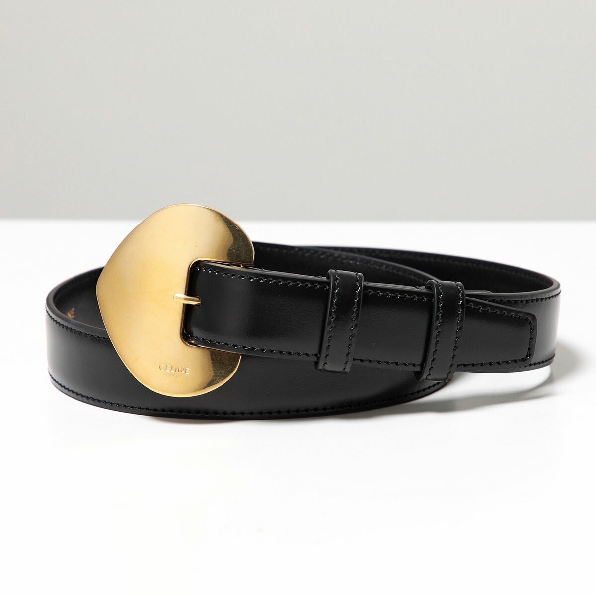 CELINE セリーヌ ベルト 45BL83A01.38NO レディース ナローベルト トリヨンレザー BC-11 バックル 25MM ロゴ Black