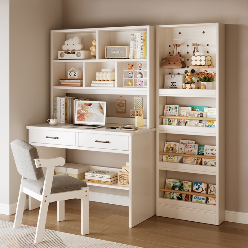 デスク本棚本棚の統合テーブル壁に対して統合されたテーブル固体木製学生寝室の研究テーブル書き込みホームデスクトップコンピューターデスク