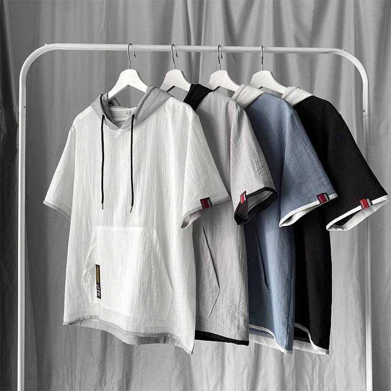 1つ買うと10個無料半袖パーカー メンズ パーカー フード付き 韓国風 おしゃれ ポケット パーカー プルオーバー スポーツ 五分袖 薄手 涼しい ひんやり