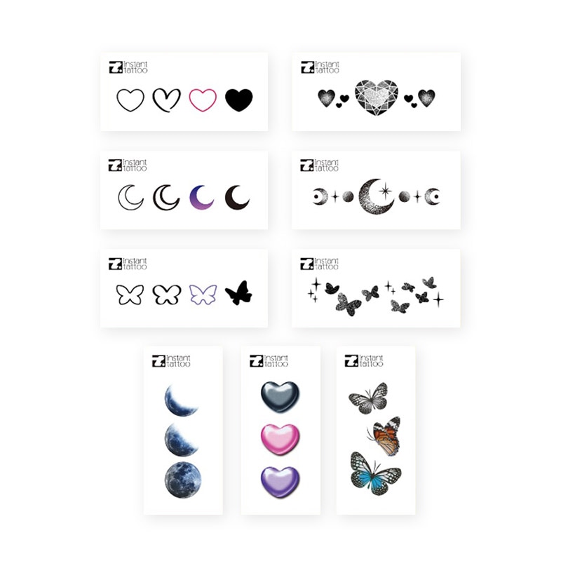 ベーシック人気 月 ハート 蝶々タトゥー9種セット インスタントタトゥー タトゥーシール お花 フラワー 韓国 デザイン ライブ イベント コンサート 安心 安全 文化祭 ボディシール 6,186円