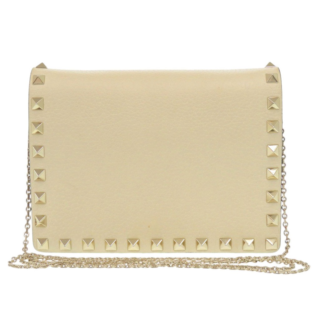 美品 チェーンショルダー ロックスタッズ TV-P249VSH2 ショルダーバッグ レザー ベージュ 1218【中古】 レディース