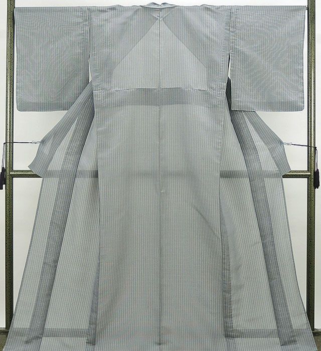 夏物 紬 新品仕立済 正絹 夏物 蕪重織物謹 流風 縦縞格子模様 紗紬 新品 仕立て上がり 着物