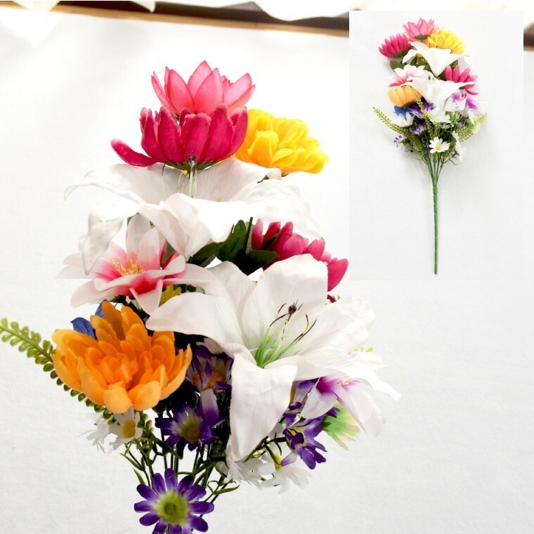 仏花 造花 6点セット 仏壇用 お供え 花束 お墓参り お盆準備 法事 仏事 大きい仏花 豪華な仏花 供花 卸し 業務用 枯れない花 1ケース まとめ売り シルクフラワー ブッシュL