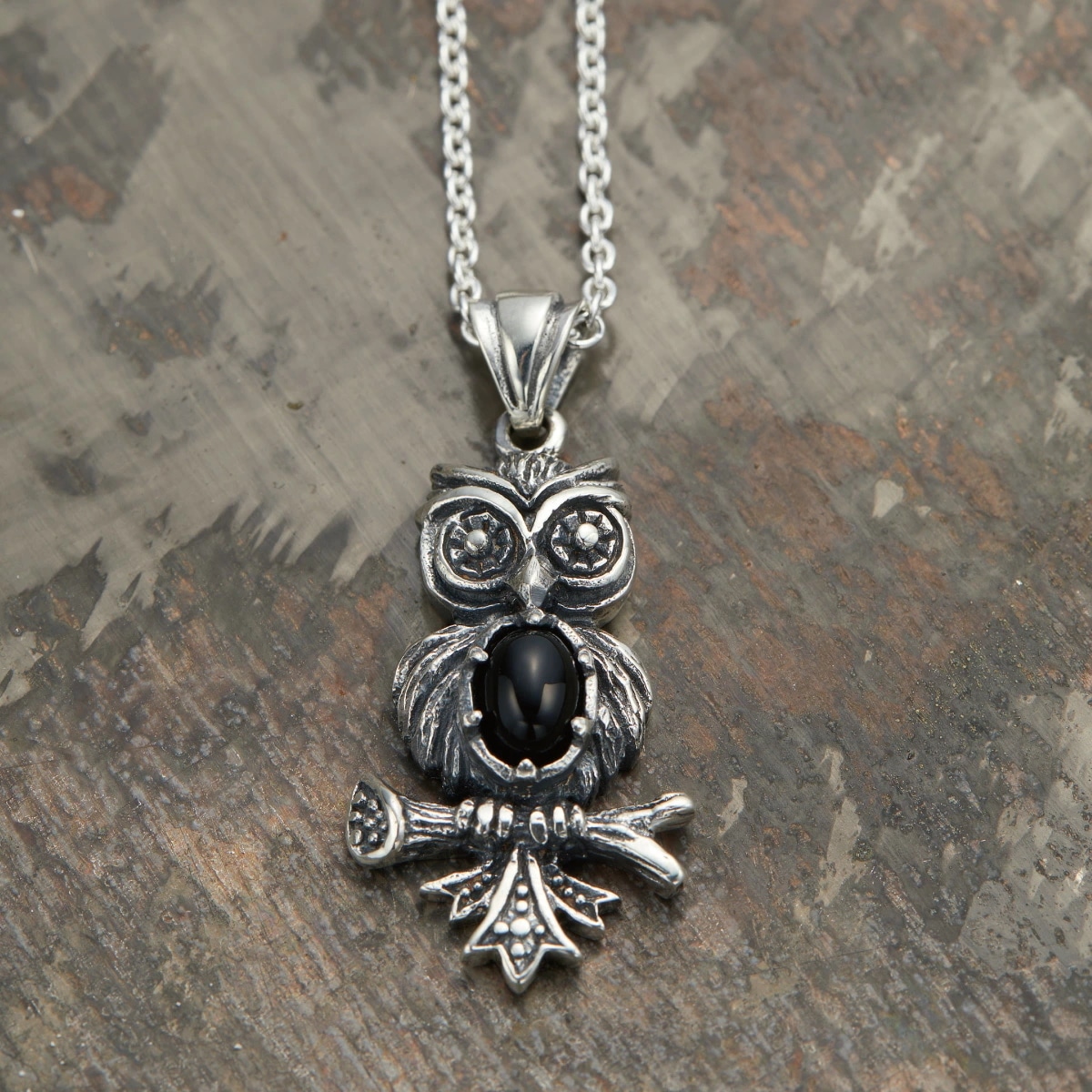ネックレス メンズ レディース シルバー925 オニキス フクロウ 動物 鳥 梟 個性的 大きめ