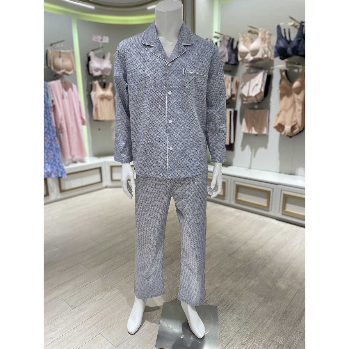 柔らかい綿100%~綿70番手朱子ブロック四角ナ염男子パ자마(WPA2452M)