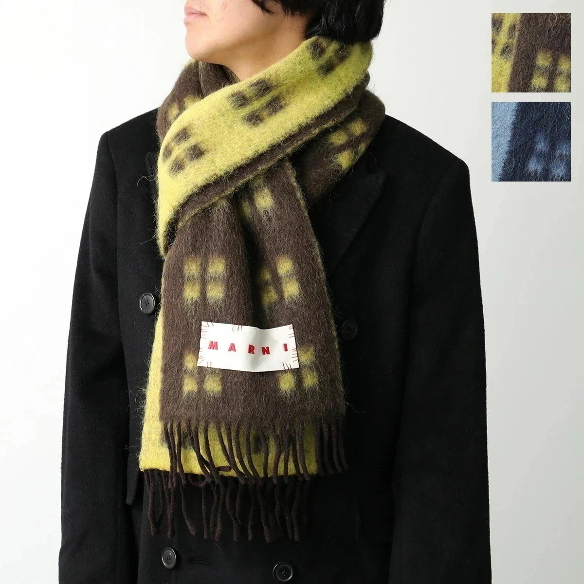 MARNI マルニ マフラー SCZC0067Y0 UAW032 メンズ ロゴ フリンジ ストール スカーフ ウール モヘヤ アルパカ カラー2色