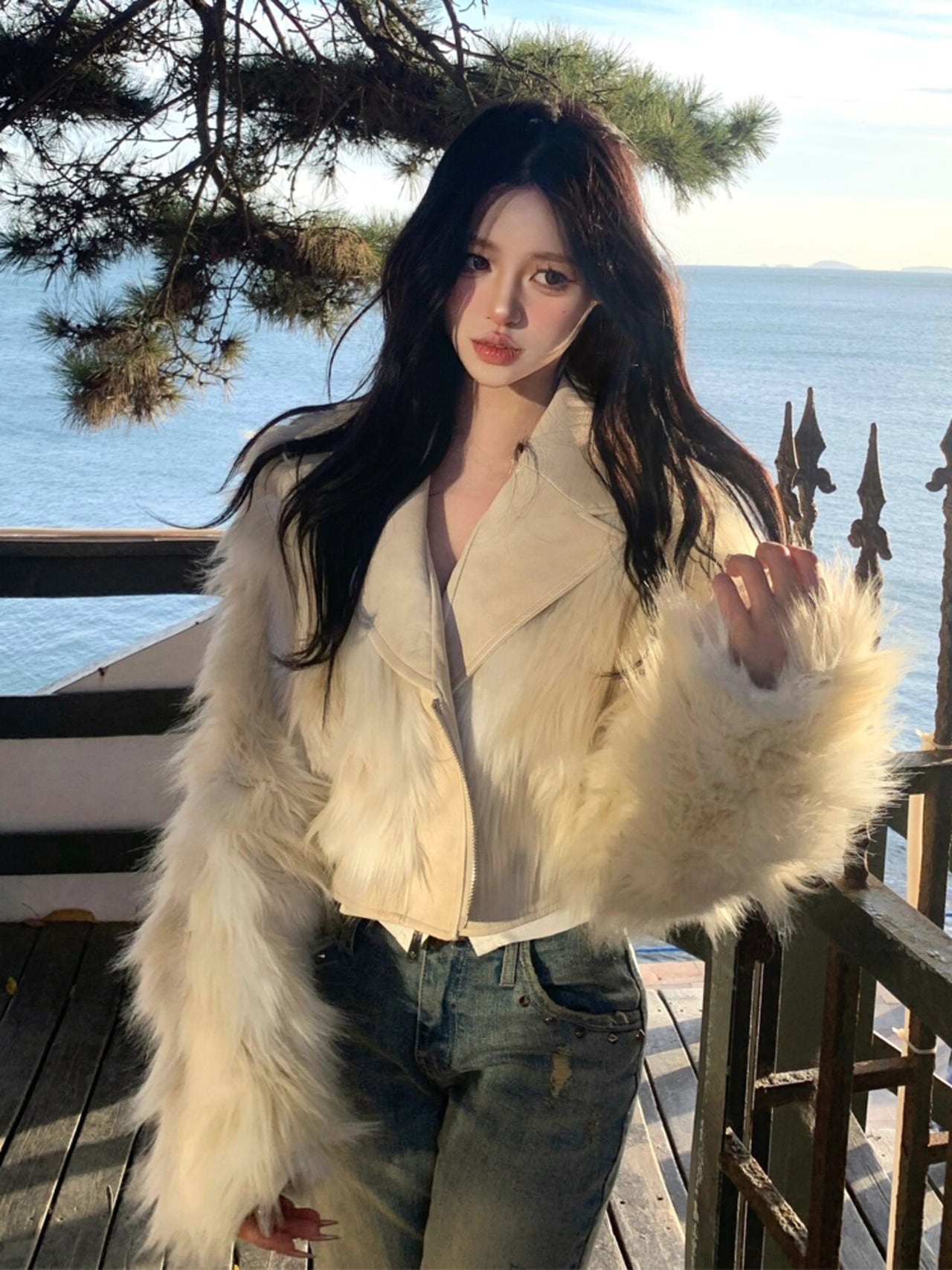 ライダースファージャケット. ファージャケット ライダースジャケット コート ジャケット アウター スーツカラー ショート丈 10代 20代 30代 デート お出掛け. かわいい 韓国コーデ a513