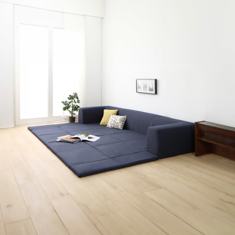 RUCOLA CASA フロアソファー u型 ローソファー 3人掛け 背もたれ付き クッションラグ 幅250cm ネイビー 250 RUGSOFA