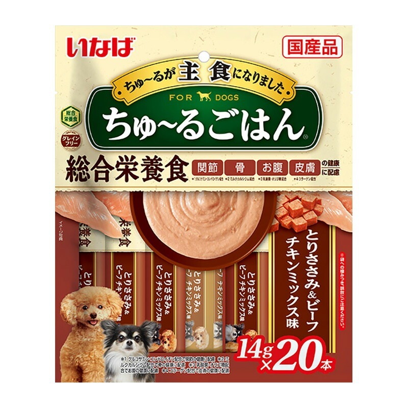 （まとめ買い）いなば ちゅるごはん とりささみ＆ビーフ チキンミックス味 14gx20本 犬用おやつ [x4]