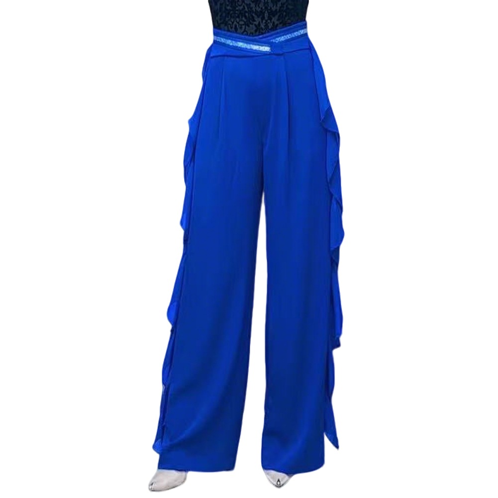 社交ダンス パンツ ダンス用ズボン フリル インターナショナルダンス ボトムス ハイウェスト ガウチョパンツ 競技用 ズボン 着痩せ 美脚 ゆったり ストレッチ モダンダンス ラテンパンツ ワルツ