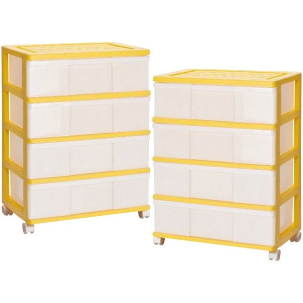 収納ケース プラスチック 引き出し ワイド 4段 2個組 幅60 おしゃれ イエロー キャスター付き