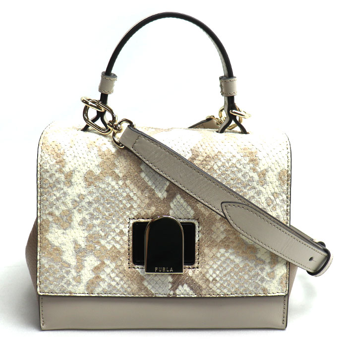 Furla フルラ エマ ミニ トップハンドル 2Wayショルダーバッグ グレー/ベージュ WB00610 BX1958 型押し レディース 中古