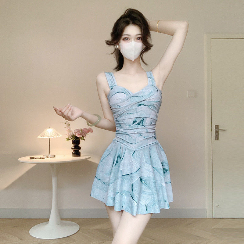 ネイビーブルーショートスカート水着ビーチスパ水着レディースワンピースワンピース水着5春秋冬スパ休日水着