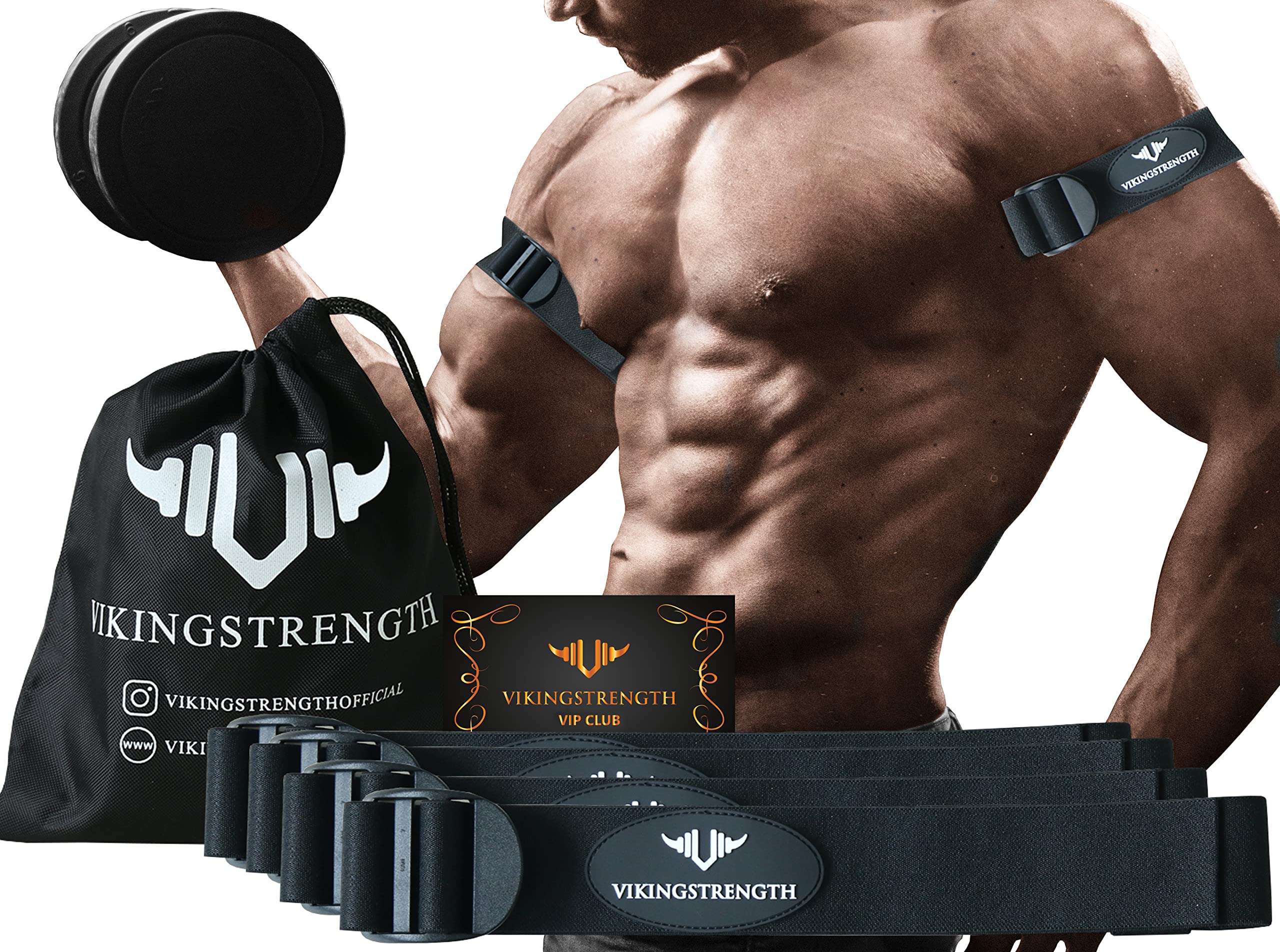 Vikingstrength 加圧トレーニング 加圧バンド トレーニングベルト フィットネス 血流制限 腕足4本セット V-Strengthトレーニングアプリ