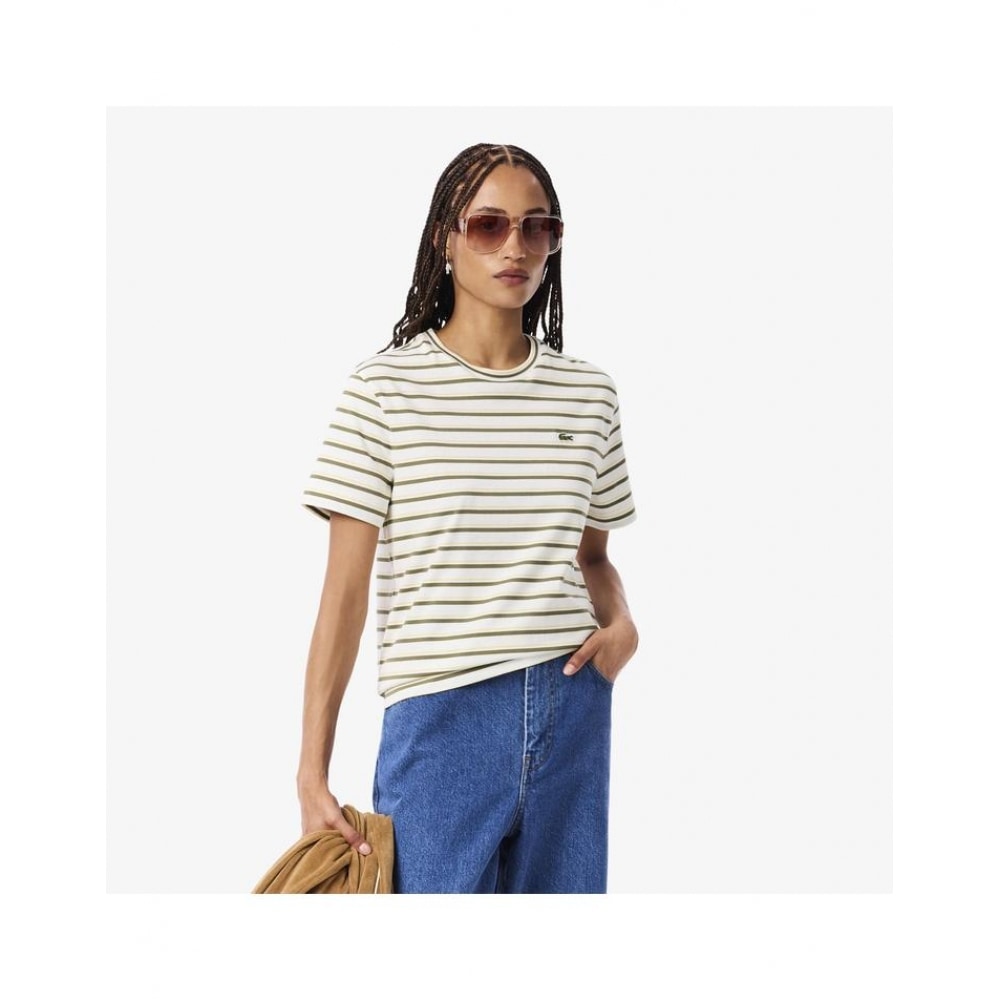 ラコステ女性用マルチストライプショートスリーブ T シャツ TF7574-55N AI6