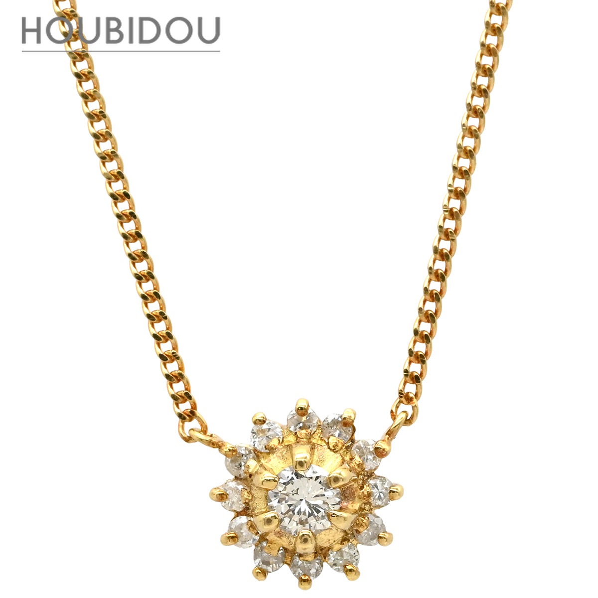 ネックレス ダイヤモンド 0.22ct ペンダント イエローゴールド 750 18K ブリリアントカット 花 フラワーモチーフ 【中古】