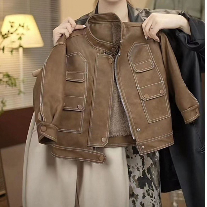 ボーイズレザー増厚ジャケット2023冬新作ネットセレブトップス子供男の子バイクジャケットフライドストリートレザージャケット