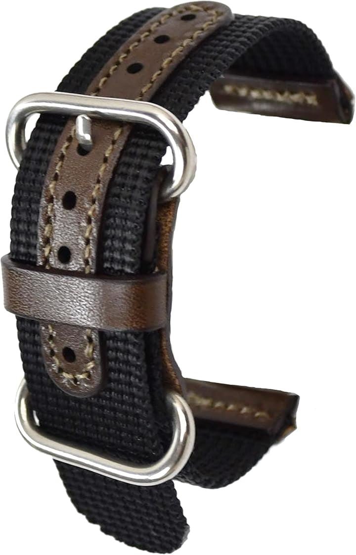 atelierCODEL 腕時計 ベルト 職人が付け心地を追求 ミリタリー ナイロン 革 バンド 穴革補強( ブラック, ラグ幅22mm)