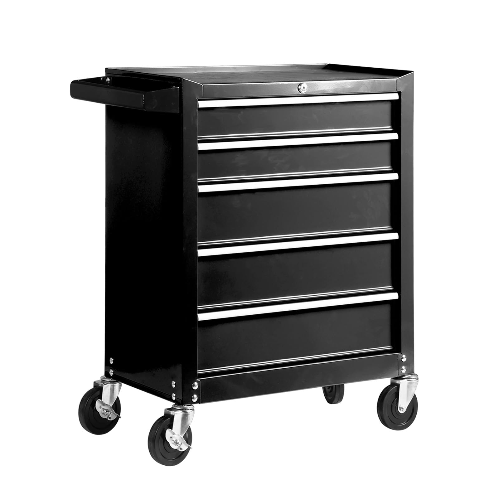 Jack Boss ツールキャビネット 強化5段ローラーキャビネット ツールボックス 5段タイプ 多目的工具箱 多段収納 スチール製 鍵付き 工具箱 大容量 ブラック