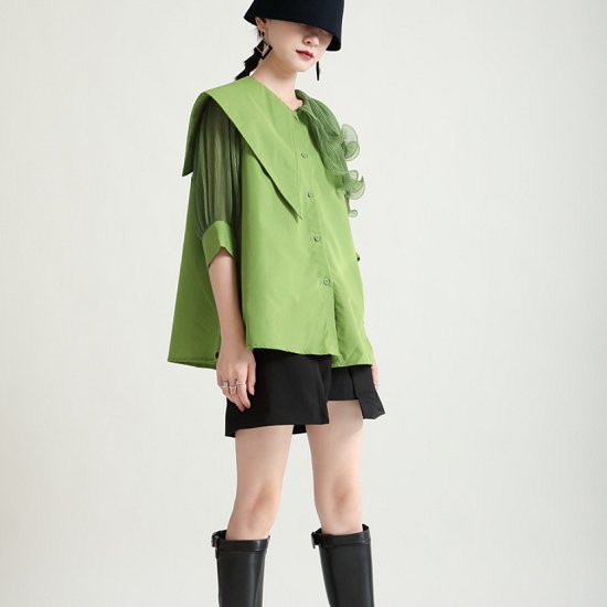 ブラウス シャツ レディース フリル ビッグカラーブラウス シャツ ショート丈 ブラウス デザイン アシンメトリー おしゃれ ブラウス シャツ レディース フリル ビッグカラーブラウス おしゃれ