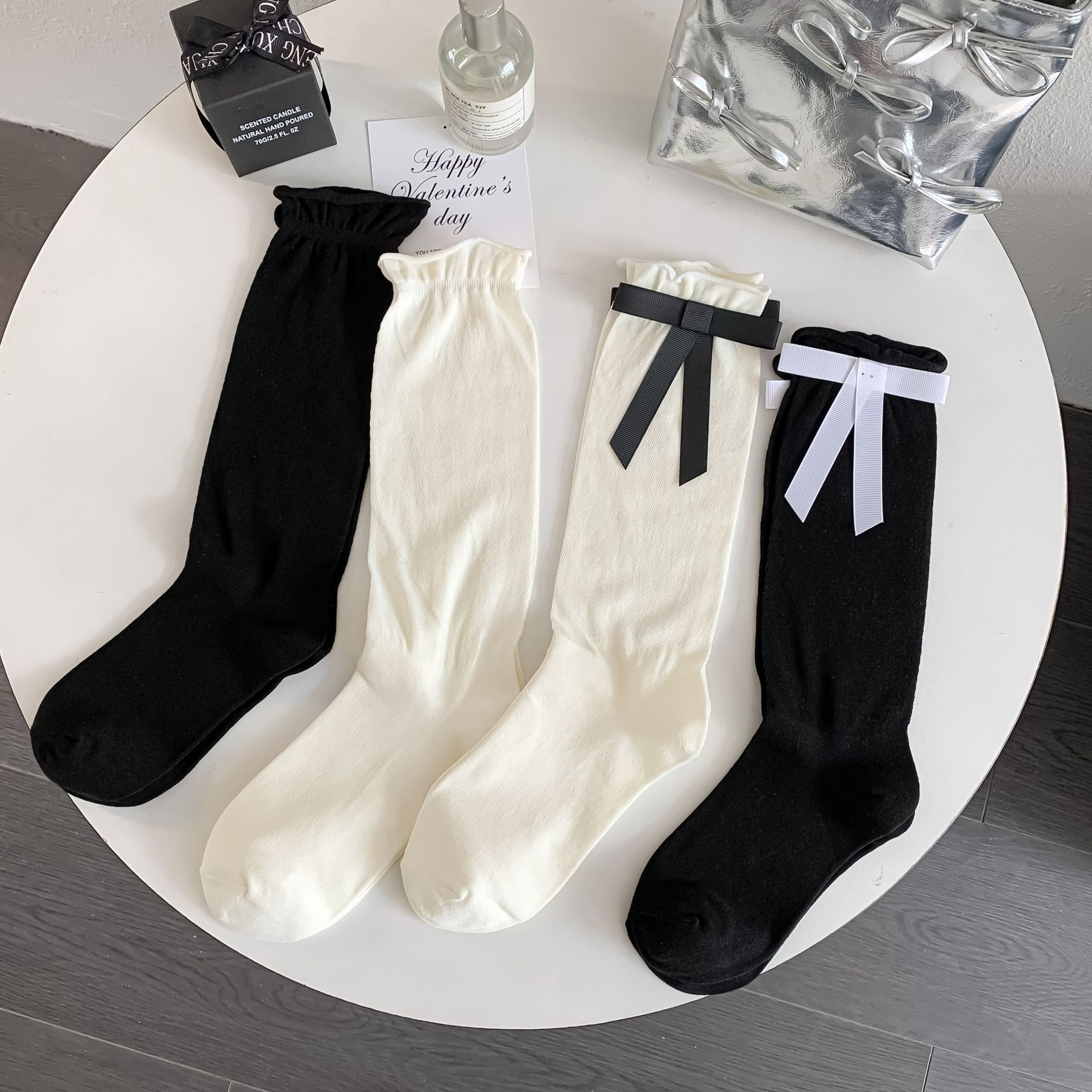 【1点ご購入 で10点プレゼントいたします】中通靴下女薄手リボンメッシュ無垢ロングソックス女甘美