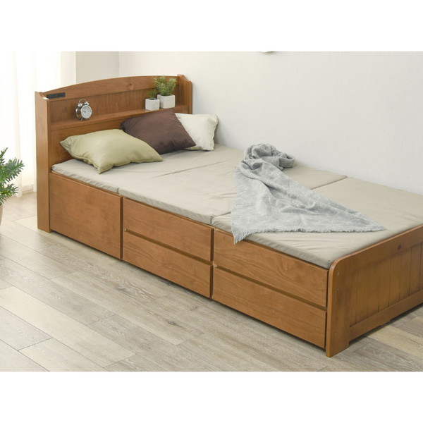 MB-5059S-LBR-R チェスト付きベッド ライトブラウン メーカー直送