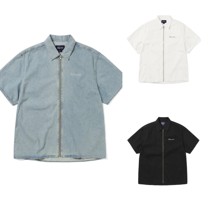 【THISISNEVERTHAT】 WASHED DENIM ZIP S/S SHIRT : 3COLORS