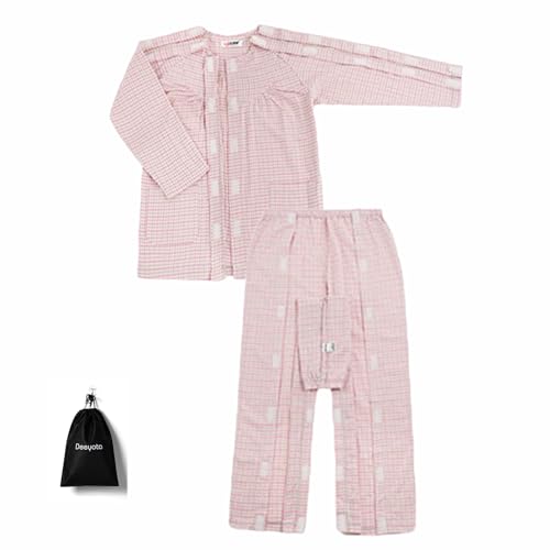 DEEYOTA 介護用パジャマ 春夏向き 男性用 女性用 マジックテープで全開 通年用 全開 パジャマ 寝たきり 寝たきり 入院 点滴 お着替え