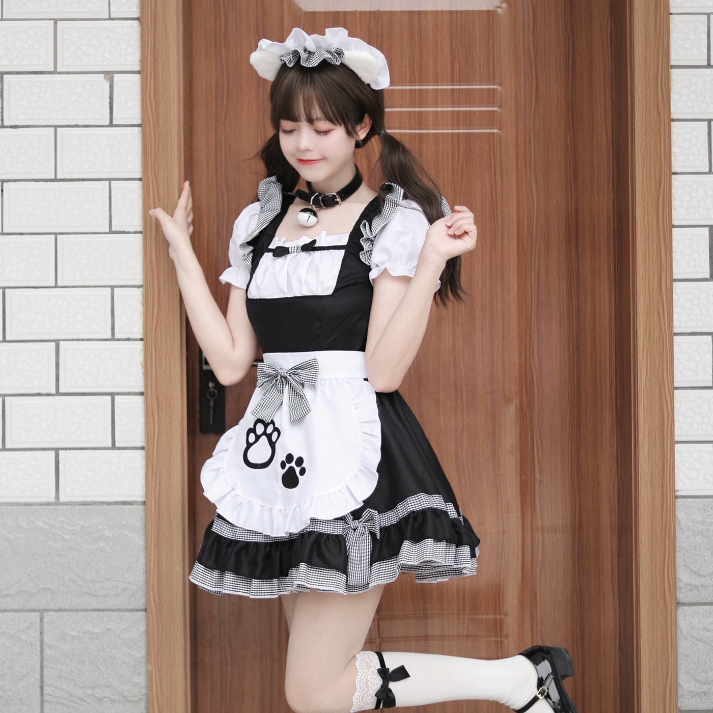 ドール用 ゴスロリ風メイド服セット ブラック＆ホワイト Qoo10] メイド服セット可愛いロリータ 白黒メイド
