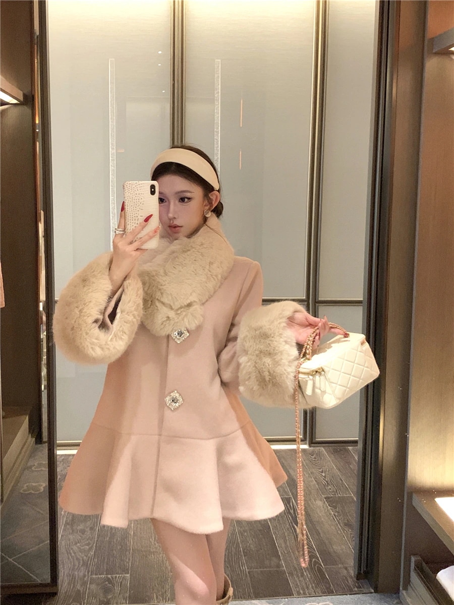 秋冬防寒 あったか アウター韓国風コート かわいいブルゾンファー付きファッションミディアム丈系裹起毛大人ゆったりカジュアルストリートサイズレディースムートン襟フレンチジャケットフェミニン学生袖羽織り