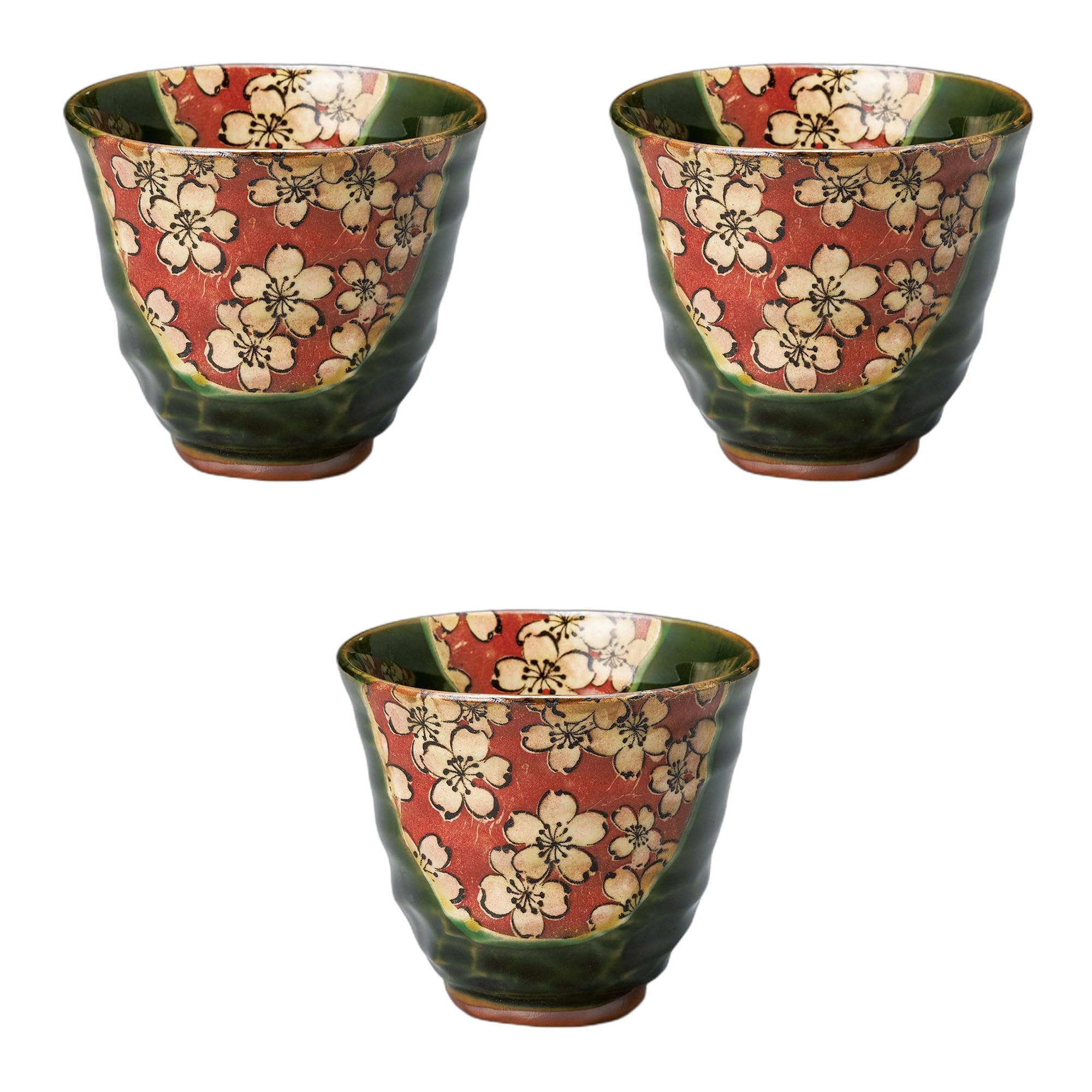 セトモノホンポ(Setomonohonpo) 3個セット 織部舞桜湯呑 [ 9.5×8.3cm260cc ] 寿司湯呑陶磁器