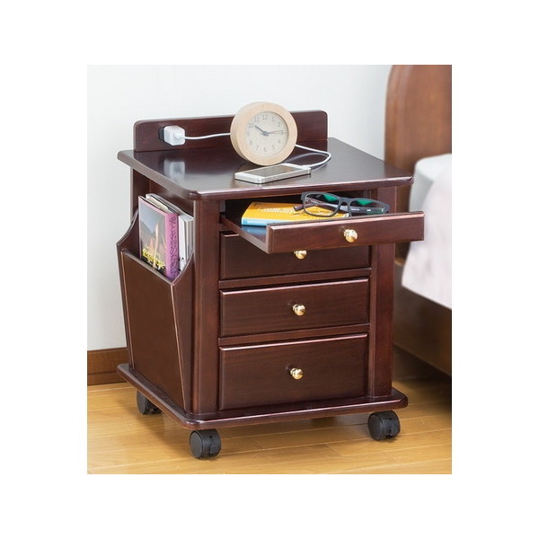 ファミリーライフ 天然木 リビングワゴン コンセント付 ダークブラウン(0353820) メーカー直送