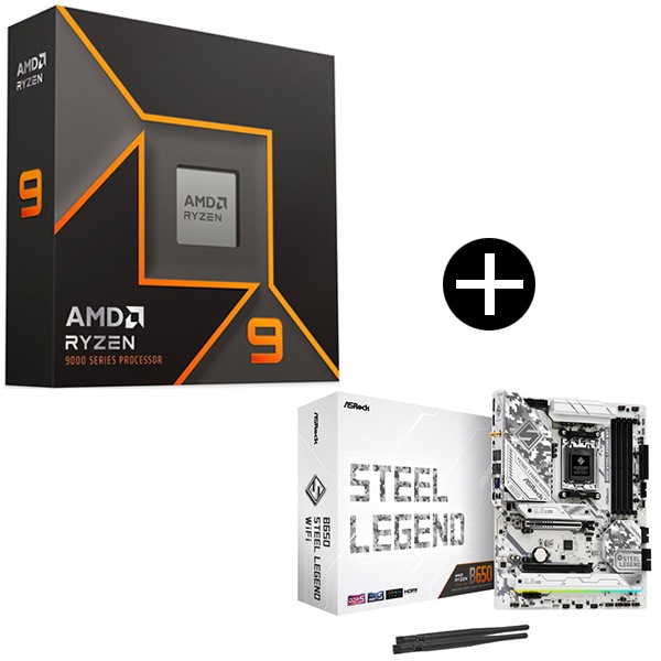 Ryzen 9 9900X W/O Cooler WOF (12C/24T 4.4GHz 120W) CPU + ASRock B650 Steel Legend WiFi マザーボード セット