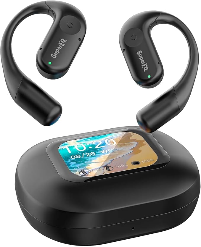 SuperEQ 802 【新概念のスマートディスプレイ付き オープンイヤーイヤホン】 Bluetooth 5.3搭載ワイヤレスイヤホン マルチファンクションディスプレイ 6種類のEQ調整機能付き