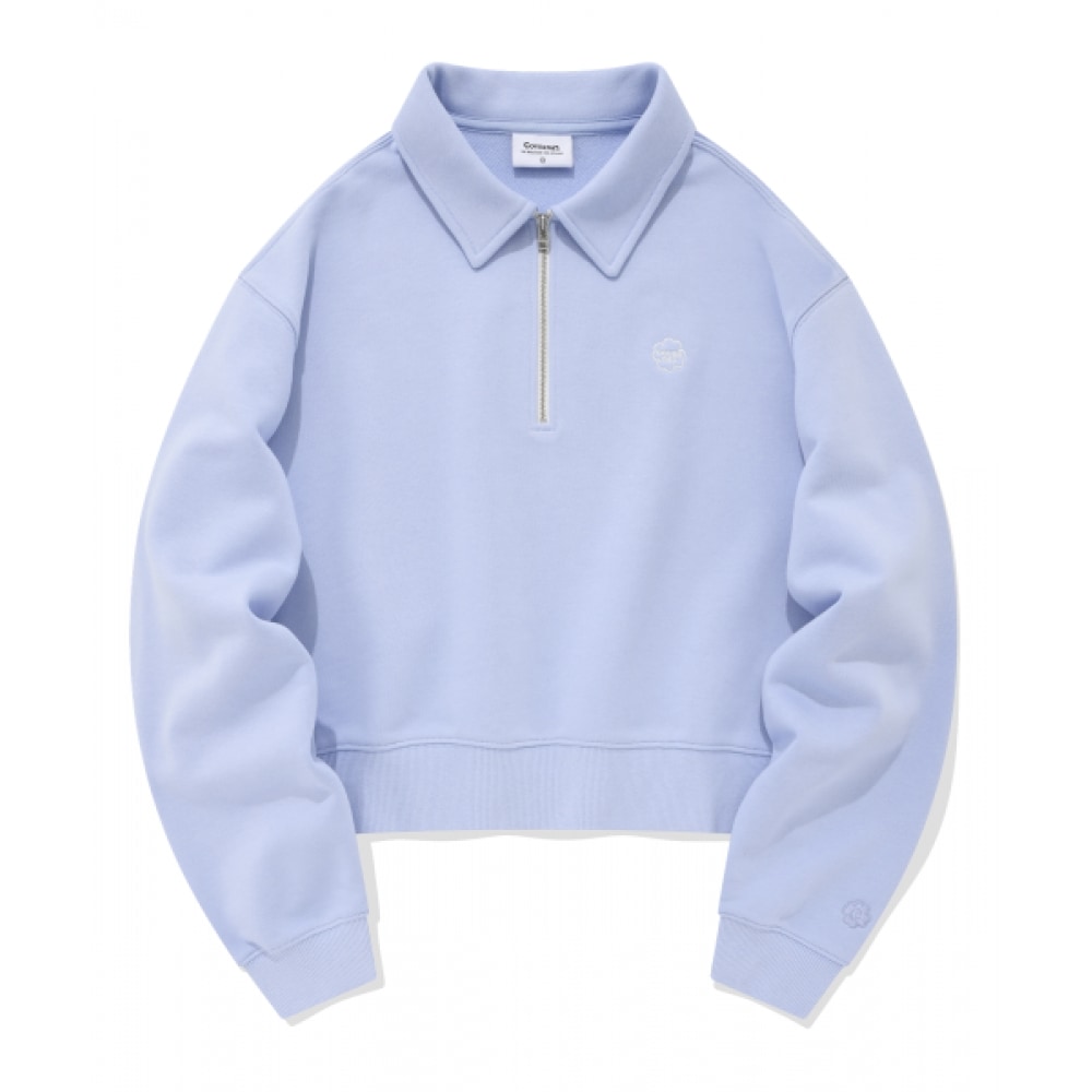 COVERNAT 女性用首輪ハーフジップアップスウェットシャツライトブルーTシャツ・カットソー