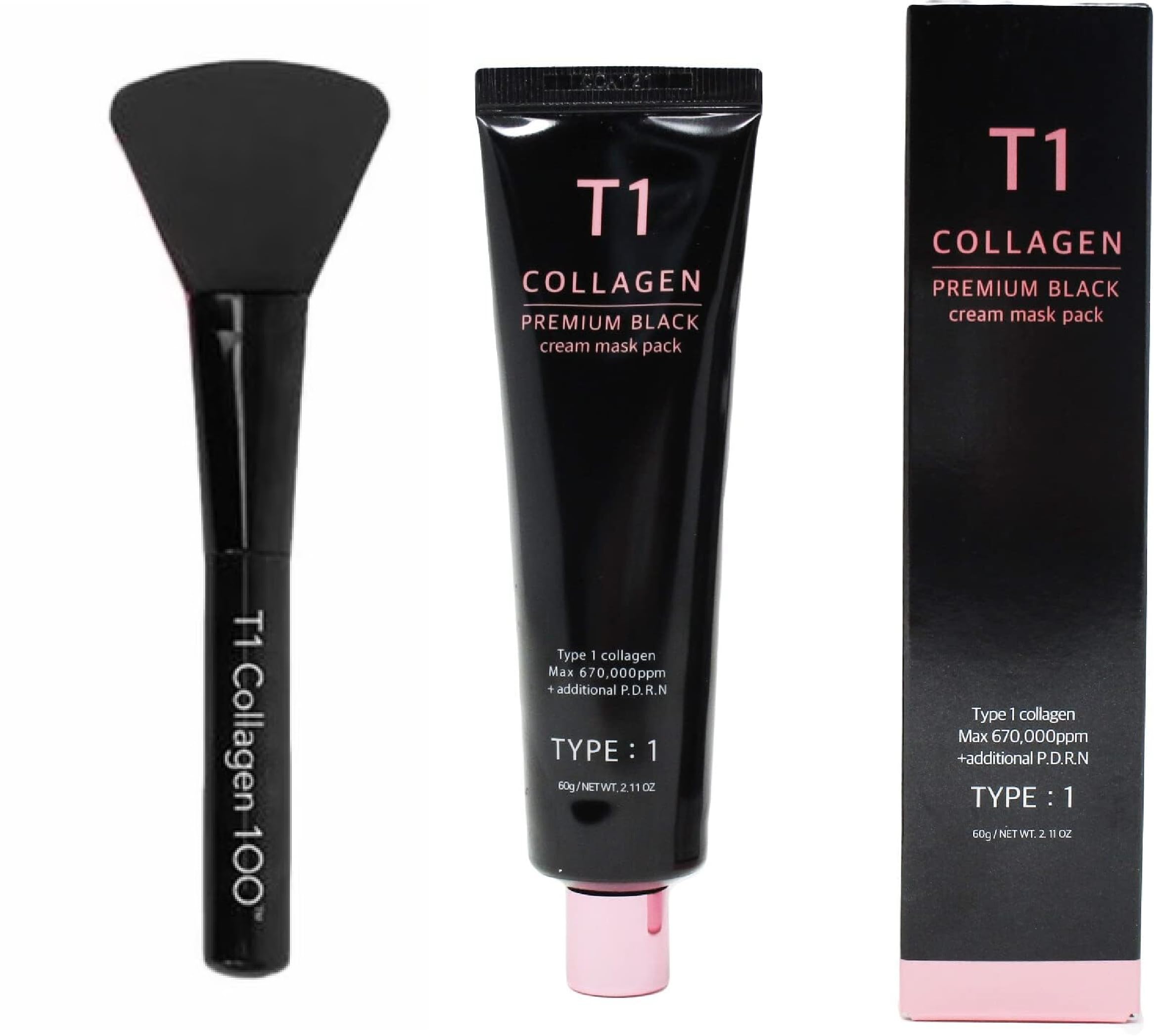 T1 COLLAGEN (T1コラーゲン) フェイスパック プレミアムブラック 60g (スパチュラ付き）コラーゲン ツヤ肌 塗って剥がすパック コラーゲンフェイスパック 韓国コスメ