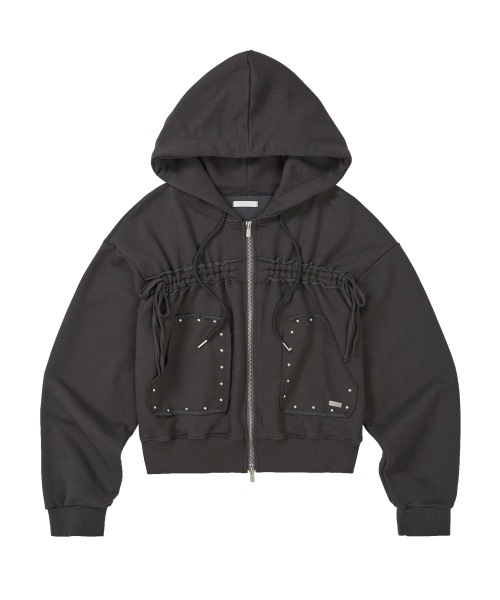 【ILLIGO】 Frayed String Hooded Zip-Up Charcoal 正規品