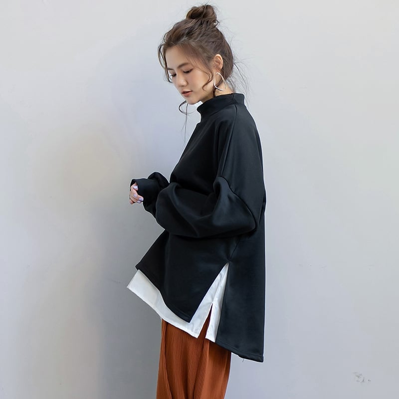 トップス トレーナー 袖あり 長袖 ドロップショルダー スタンドカラー ハイネック モックネック かわいい 大人可愛い シンプル カジュアル 大人 おしゃれ お洒落 かっこいい レトロ wto0454